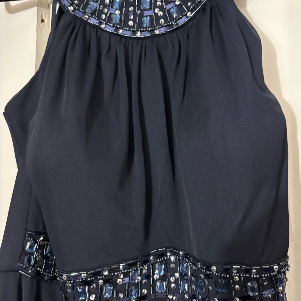 Elegant Navy Blue Beaded Dress - Picture 6 of 11